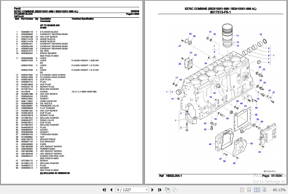 Fendt Combine 5270C Parts Catalog 3906038 07.2020 2