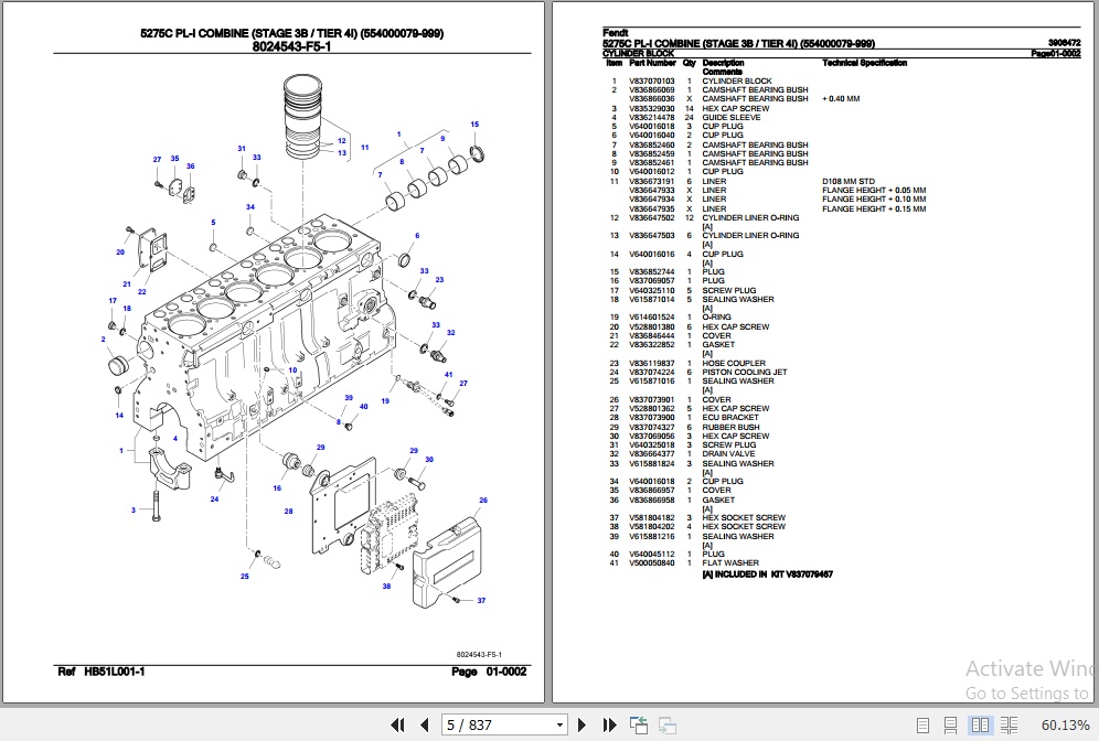 Fendt Combine 5275C PL I Parts Catalog 3906472 07.2020 2