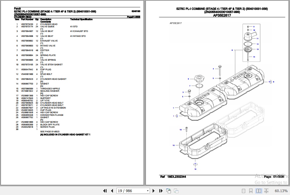 Fendt Combine 5275C PL I Parts Catalog 6246185 07.2020 2