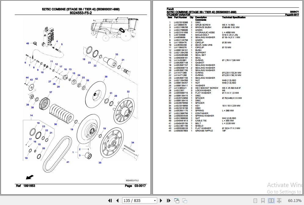 Fendt Combine 5275C Parts Catalog 3906471 06.2020 2
