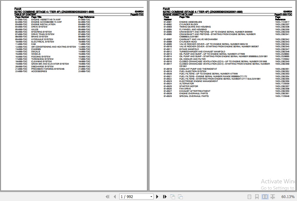 Fendt Combine 5275C Parts Catalog 6246524 06.2020 1