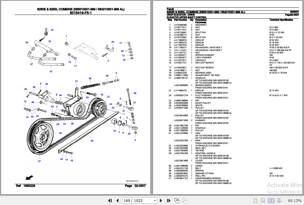 Fendt Combine 6250E And 6250L Parts Catalog 3906037 11.2018 2