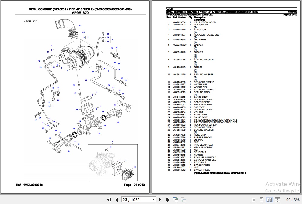 Fendt Combine 6275L Parts Catalog 6246523 09.2019 2