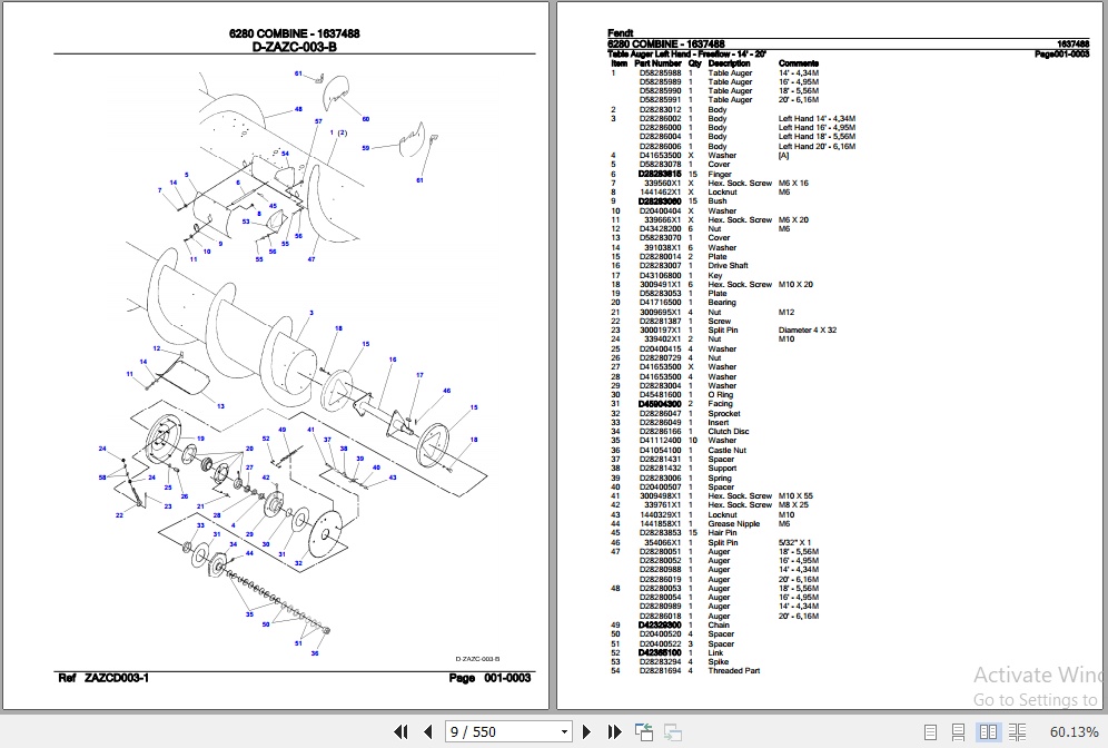 Fendt Combine 6280 Parts Catalog 1637488 07.2005 2