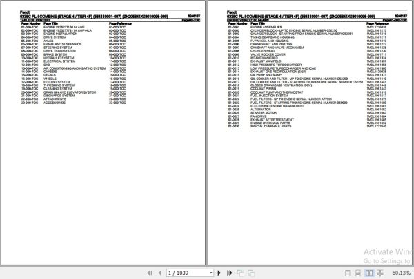 Fendt Combine 6335C PL I Parts Catalog 6246187 03.2019 1