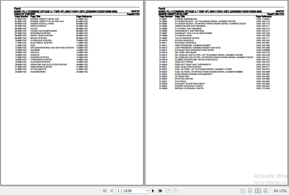 Fendt Combine 6335C PL I Parts Catalog 6246187 03.2019 1