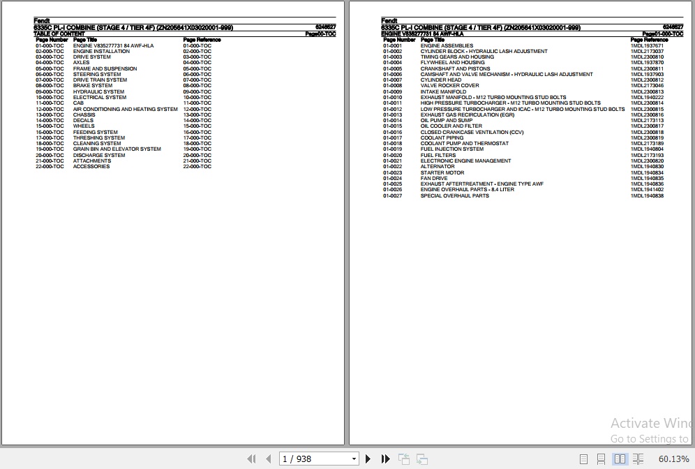 Fendt Combine 6335C PLI Parts Catalog 6246527 02.2019