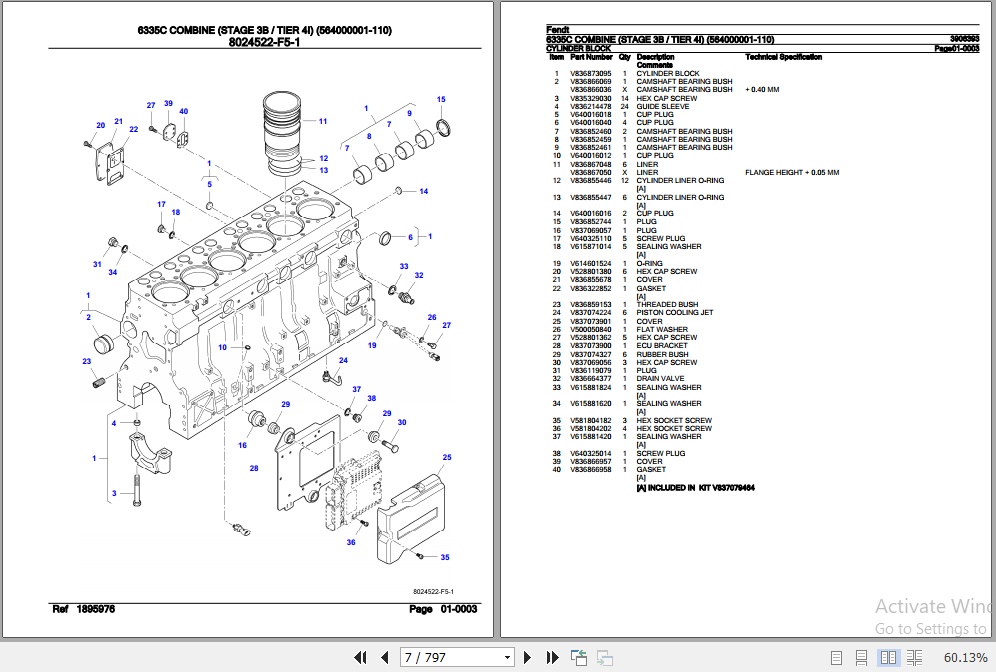 Fendt Combine 6335C Parts Catalog 3906393 08.2020 2