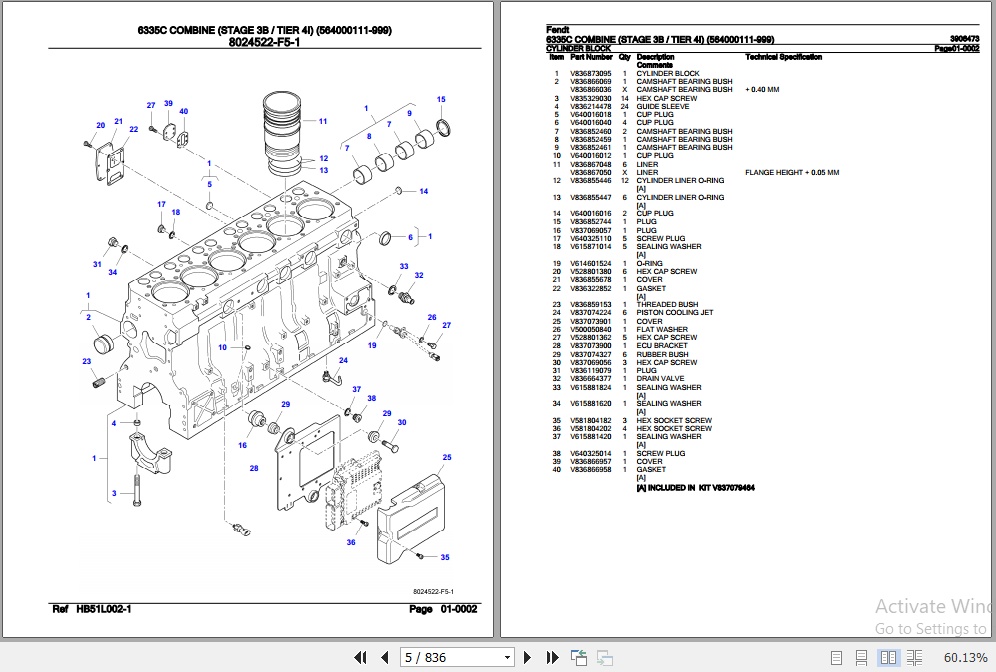Fendt Combine 6335C Parts Catalog 3906473 08.2020 2