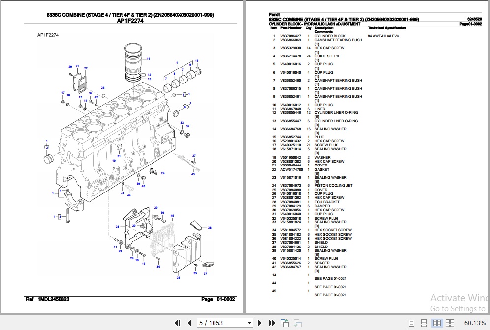 Fendt Combine 6335C Parts Catalog 6246526 08.2020 2