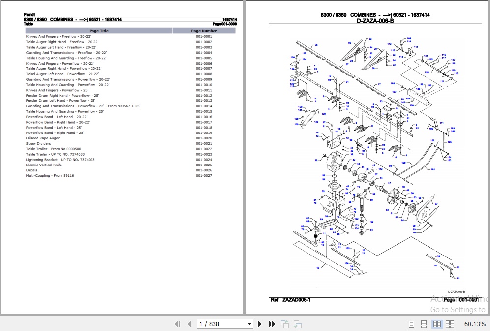 Fendt Combine 8300 8350 Parts Catalog 1637414 07.2005 1
