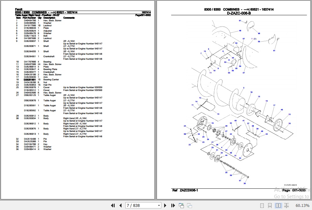 Fendt Combine 8300 8350 Parts Catalog 1637414 07.2005 2