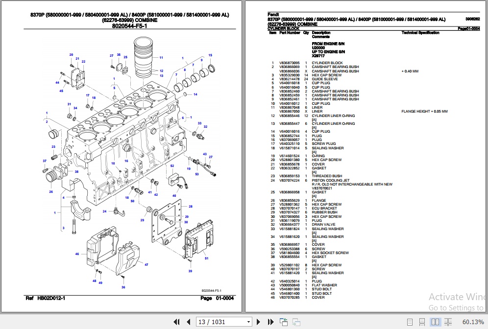 Fendt Combine 8370P 8400P Parts Catalog 3906262 05.2020 2