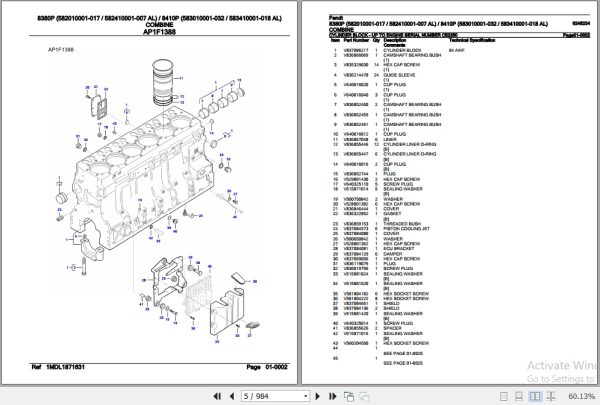 Fendt Combine 8380P 8410P Parts Catalog 6246234 07.2020 2