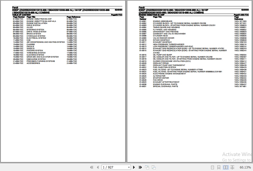 Fendt Combine 8380P 8410P Parts Catalog 6246464 07.2020 1