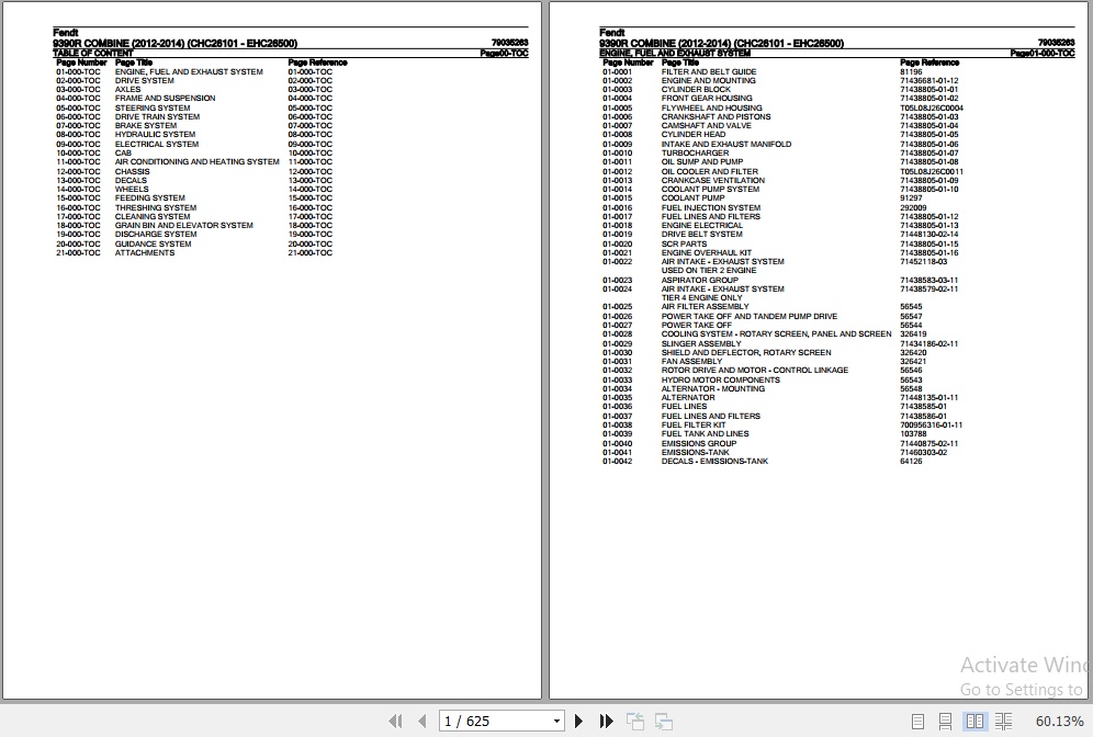 Fendt Combine 9390R Parts Catalog 79035263 2012 2014 1