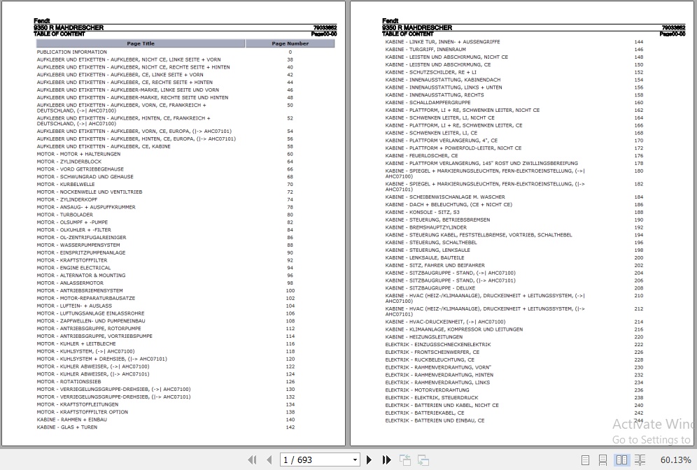 Fendt Combine Harvester 9350 R Parts Catalog 79033852 04.2010 DE