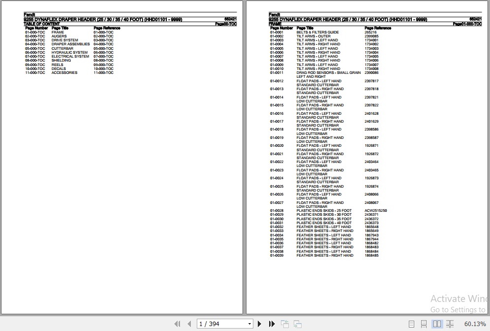 Fendt Combine Harvester Dynaflex Draper Header 9255 Parts Catalog 652421 12.2019 1