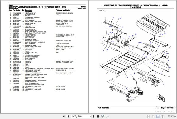 Fendt Combine Harvester Dynaflex Draper Header 9255 Parts Catalog 652421 12.2019 3
