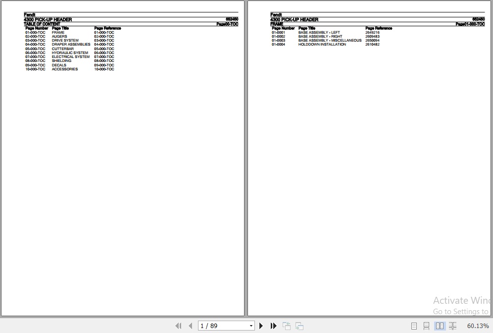 Fendt Combine Pick Up Header 4300 Parts Catalog 652450 10.2020 1