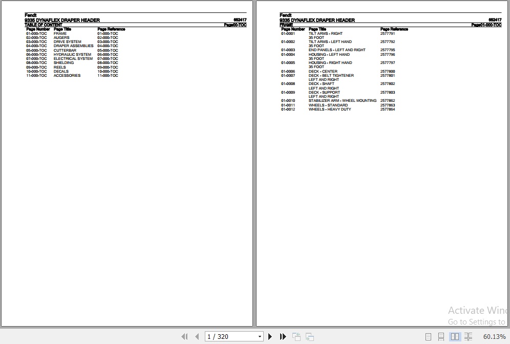 Fendt Harvesting Dynaflex Draper Header 9335 Parts Catalog 652417 10.2020 1