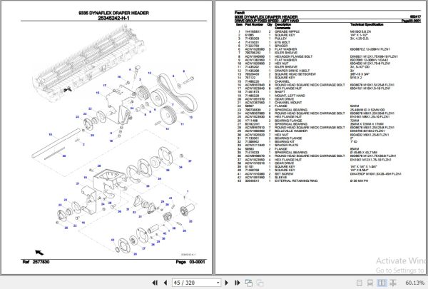 Fendt Harvesting Dynaflex Draper Header 9335 Parts Catalog 652417 10.2020 2