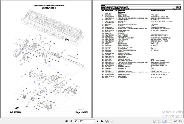 Fendt Harvesting Dynaflex Draper Header 9340 Parts Catalog 652418 10.2020 2