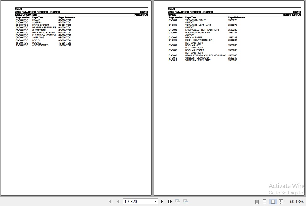 Fendt Harvesting Dynaflex Draper Header 9345 Parts Catalog 652419 10.2020 1