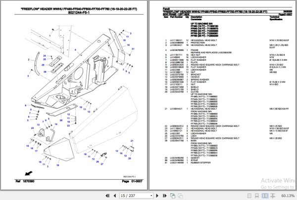 Fendt Harvesting Freeflow Header WWHU FF480 to FF760 Parts Catalog 3906288 10.2020 2