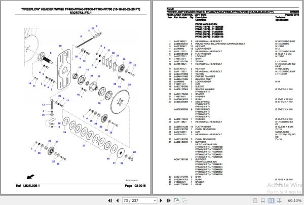 Fendt Harvesting Freeflow Header WWHU FF480 to FF760 Parts Catalog 3906288 10.2020 3