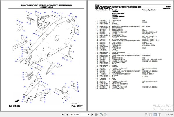 Fendt Harvesting Ideal Superflow Header 10.74M Parts Catalog 6246081 09.2020 3