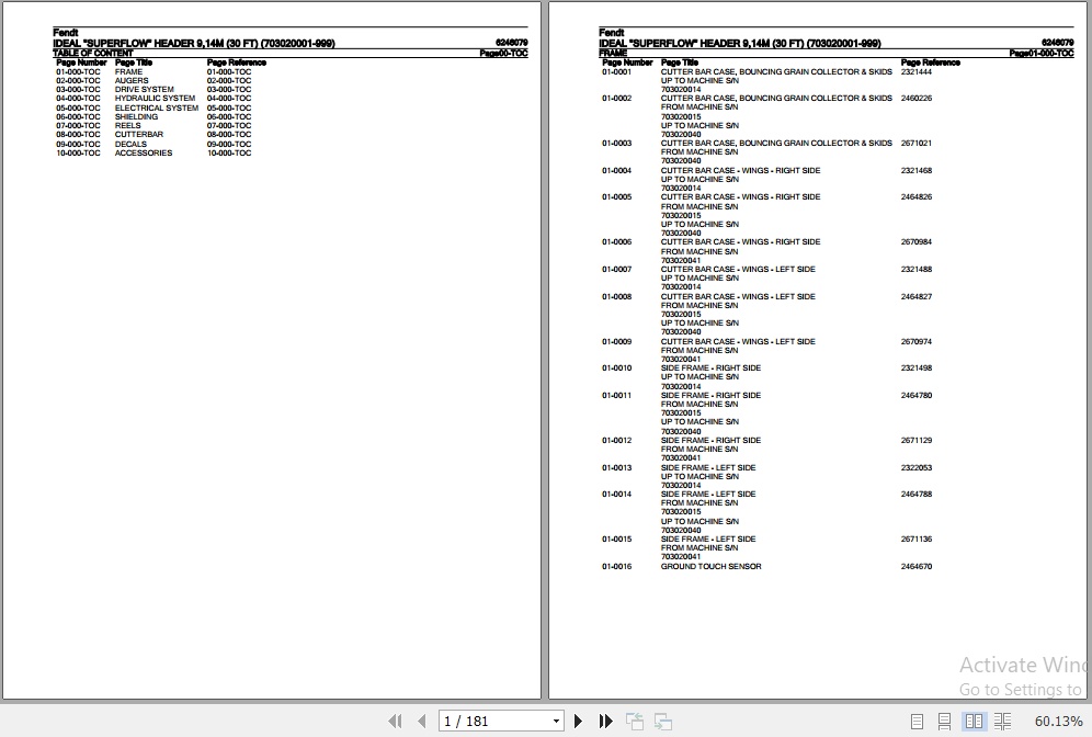 Fendt Harvesting Ideal Superflow Header 9.14M Parts Catalog 6246079 08.2020 1