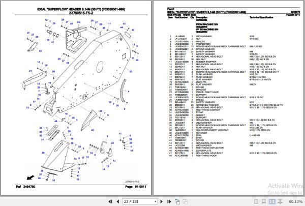 Fendt Harvesting Ideal Superflow Header 9.14M Parts Catalog 6246079 08.2020 3