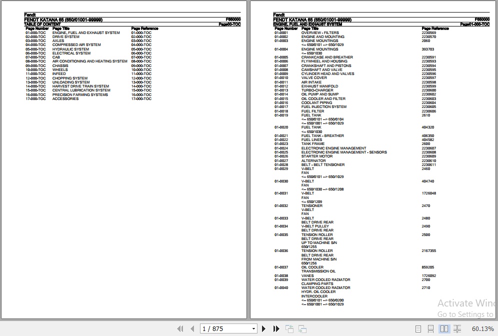 Fendt Harvesting Katana 65 Parts Catalog F650000 10.2020 1