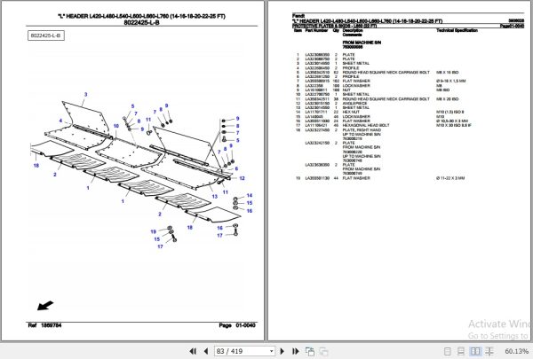 Fendt Harvesting L Header L420 L480 L540 L600 L660 L760 Parts Catalog 3906028 10.2020 3
