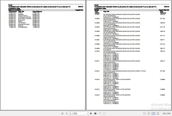 Fendt Harvesting Powerflow Header WWHU 5.48M to 9.14M Parts Catalog 3906122 07.2020 1