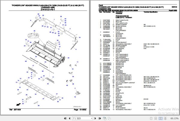 Fendt Harvesting Powerflow Header WWHU 5.48M to 9.14M Parts Catalog 3906122 07.2020 2