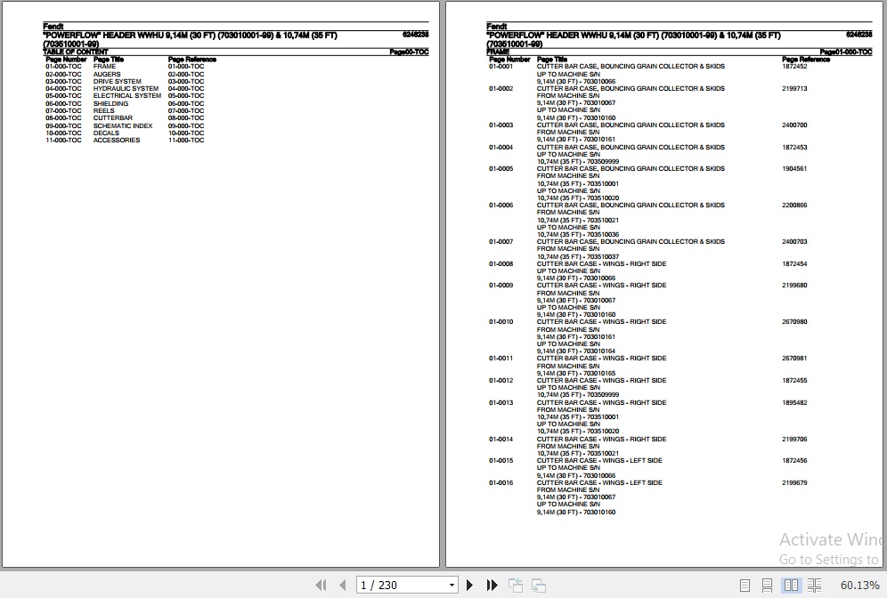 Fendt Harvesting Powerflow Header WWHU 9.14M And 10.74M Parts Catalog 6246238 09.2020 1