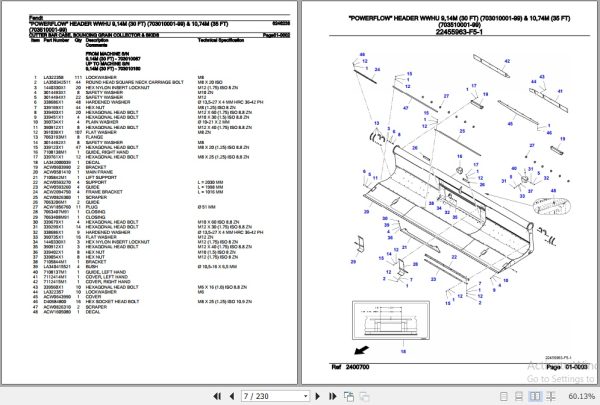 Fendt Harvesting Powerflow Header WWHU 9.14M And 10.74M Parts Catalog 6246238 09.2020 2