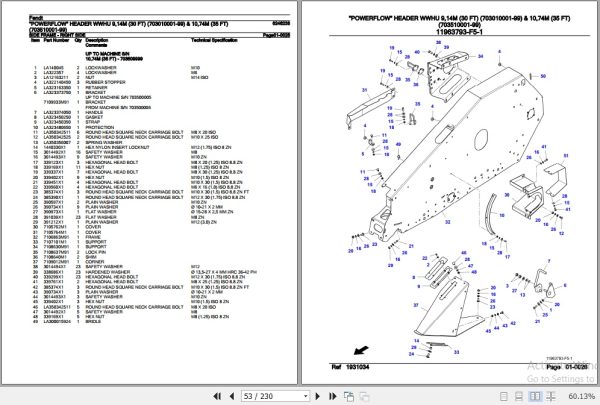 Fendt Harvesting Powerflow Header WWHU 9.14M And 10.74M Parts Catalog 6246238 09.2020 3