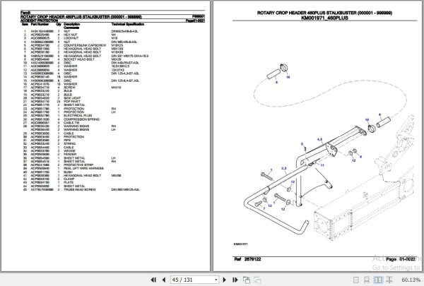 Fendt Harvesting Rotary Crop Header 460PLUS Stalkbuster Parts Catalog F666001 08.2020 3
