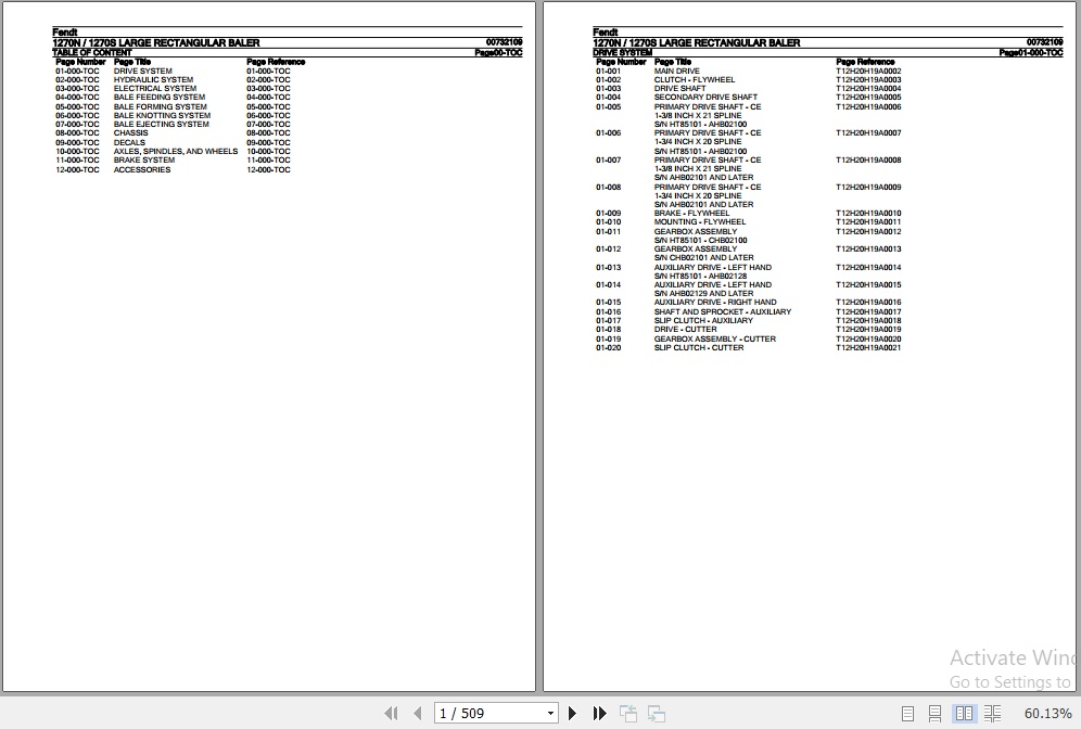 Fendt Large Rectangular Baler 1270N 1270S Parts Catalog 00732109 08.2012 1