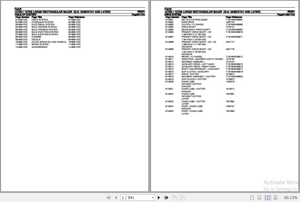 Fendt Large Rectangular Baler 1270N 1270S Parts Catalog 652051 08.2019 1