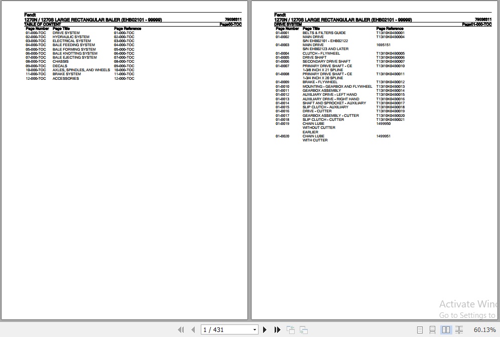 Fendt Large Rectangular Baler 1270N 1270S Parts Catalog 79036311 07.2020 1