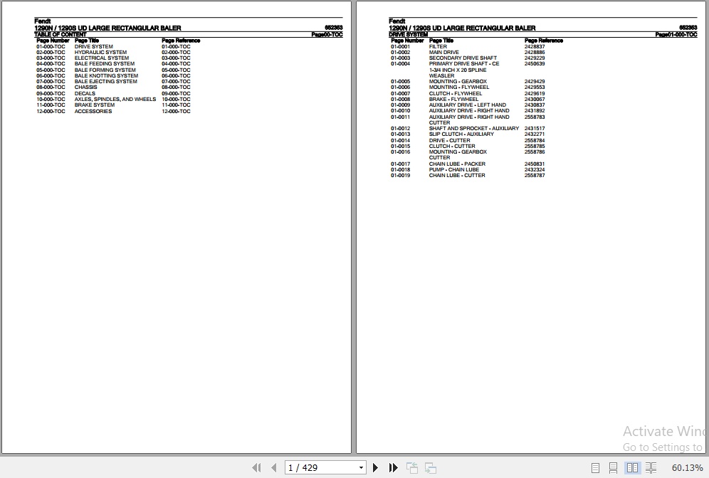 Fendt Large Rectangular Baler 1290N 1290S UD Parts Catalog 652353 09.2019 1