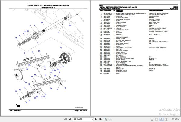 Fendt Large Rectangular Baler 1290N 1290S UD Parts Catalog 652353 09.2019 2