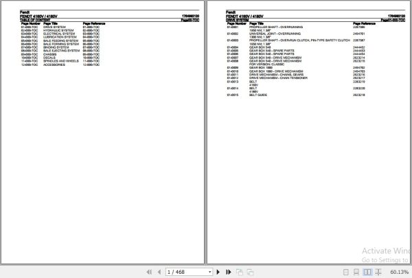 Fendt Round Baler 4160V 4180V Parts Catalog 1764992120 01.2020 1