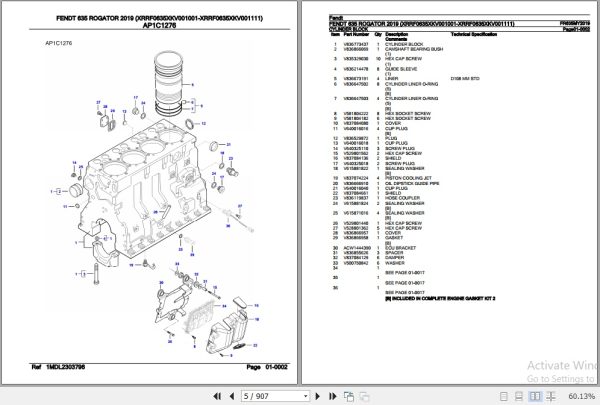 Fendt Sprayer 635 Rogator Parts Catalog FR635MY2019 2019 2