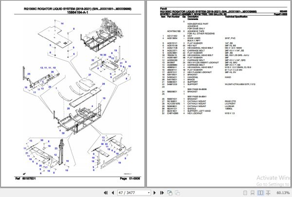Fendt Sprayer RG1300C Rogator Liquid System Parts Catalog 652465 2018 2021 2