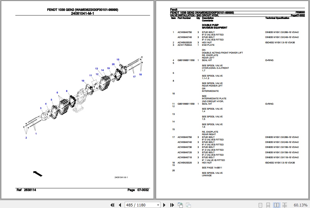 Fendt Tractor 1038 Gen2 Parts Catalog F536000 02.2020